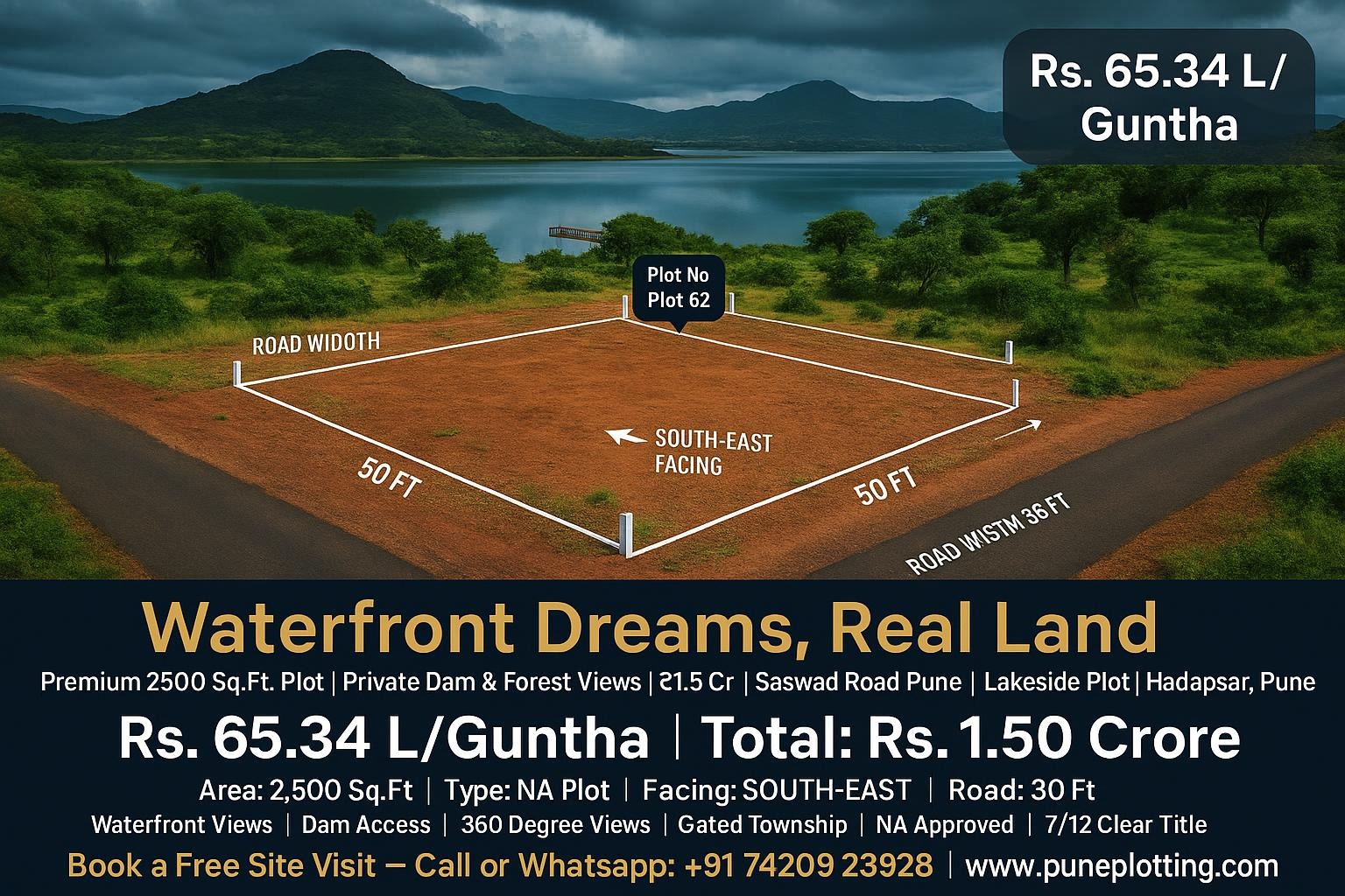 Premium 2500 Sq.Ft. Plot | Private Dam & Forest Views | ₹1.5 Cr | Saswad Road Pune
